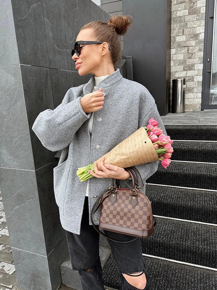 2024 Winter Autumn Women Loose Solid Jacket Long Sleeve Coat Female Baseball Coat Fashion Casual Ladies Minimalism Overcoa