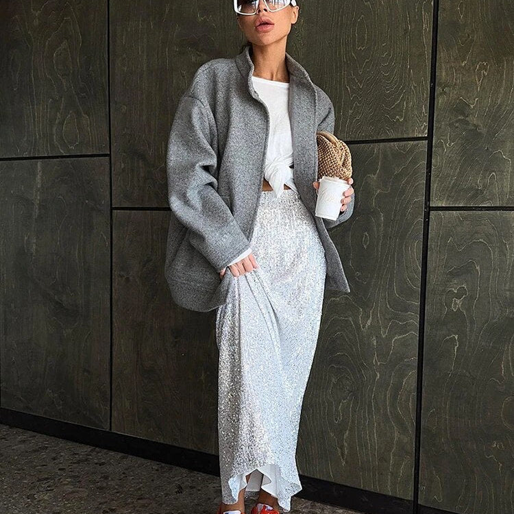 2024 Winter Autumn Women Loose Solid Jacket Long Sleeve Coat Female Baseball Coat Fashion Casual Ladies Minimalism Overcoa