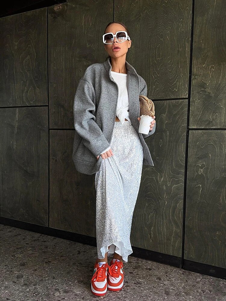 2024 Winter Autumn Women Loose Solid Jacket Long Sleeve Coat Female Baseball Coat Fashion Casual Ladies Minimalism Overcoa