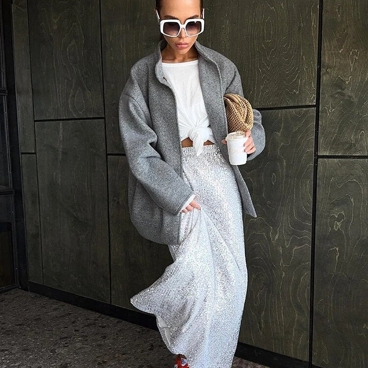 2024 Winter Autumn Women Loose Solid Jacket Long Sleeve Coat Female Baseball Coat Fashion Casual Ladies Minimalism Overcoa