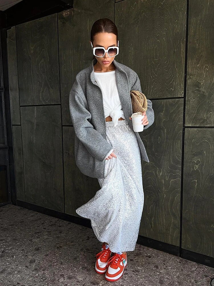 2024 Winter Autumn Women Loose Solid Jacket Long Sleeve Coat Female Baseball Coat Fashion Casual Ladies Minimalism Overcoa