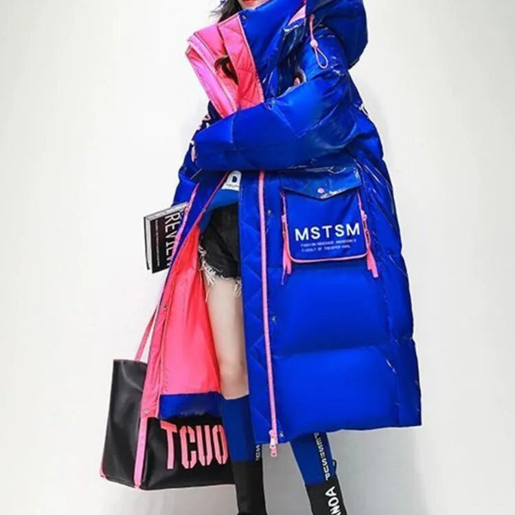 2024 Winter Hooded X-long 90% White Duck Down Coat Women Glossy Waterproof Thick Loose Outerwear Warm Parka Snow Down Jacket