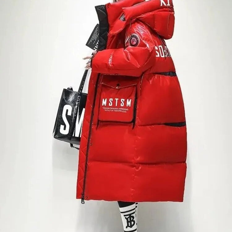 2024 Winter Hooded X-long 90% White Duck Down Coat Women Glossy Waterproof Thick Loose Outerwear Warm Parka Snow Down Jacket