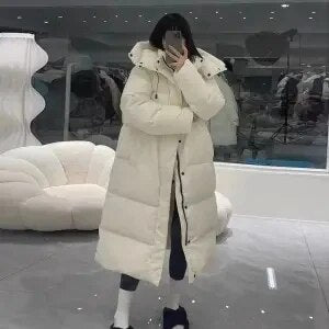 2024 Winter New Long Down Padded Jacket Women Parkas Fashion Thick Warm Cotton Clothes Female Outerwear Loose Overcoat Tide W013 Beige