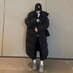 2024 Winter New Long Down Padded Jacket Women Parkas Fashion Thick Warm Cotton Clothes Female Outerwear Loose Overcoat Tide W013 Black