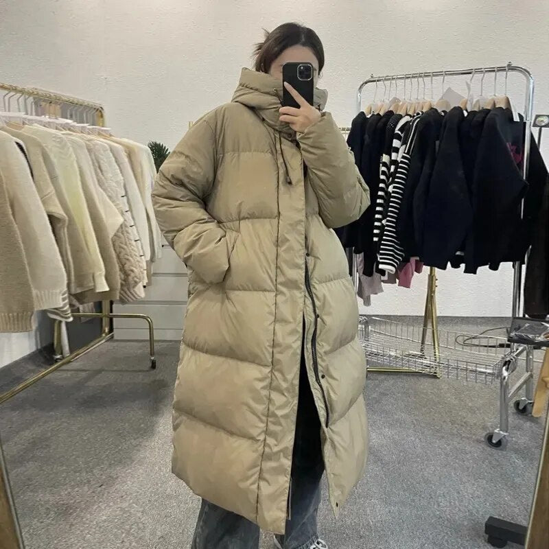 2024 Winter New Long Down Padded Jacket Women Parkas Fashion Thick Warm Cotton Clothes Female Outerwear Loose Overcoat Tide W013