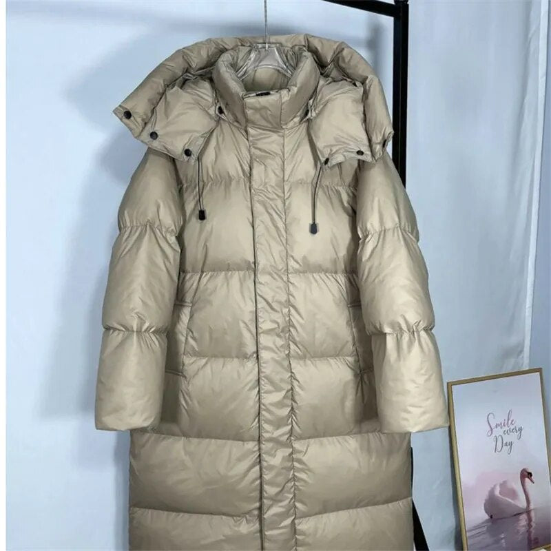 2024 Winter New Long Down Padded Jacket Women Parkas Fashion Thick Warm Cotton Clothes Female Outerwear Loose Overcoat Tide W013