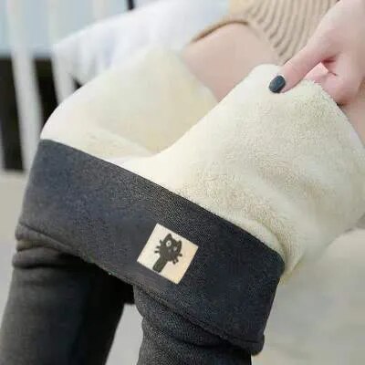 2024 Winter New Plus Fleece Thickened Lamb Down Leggings Women's Autumn and Winter High Waist Tights Warm Pants Gray
