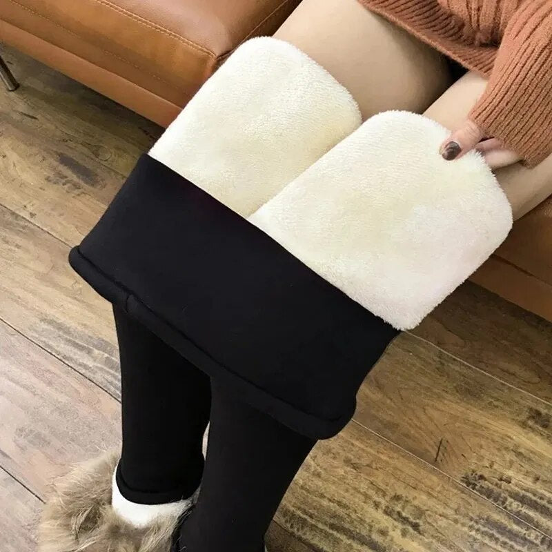 2024 Winter New Plus Fleece Thickened Lamb Down Leggings Women's Autumn and Winter High Waist Tights Warm Pants