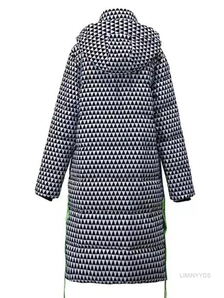 2024 Winter Warm Parka Plaid Long Sonw Coat Women's Fashion Thicken Hooded Puffer Jacket Female Windproof Warm Outwear