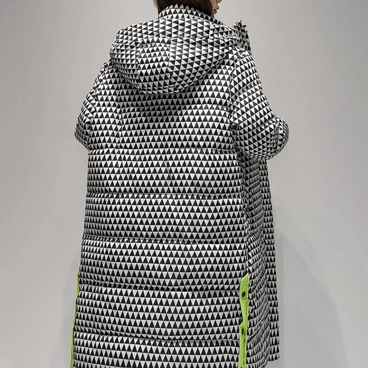 2024 Winter Warm Parka Plaid Long Sonw Coat Women's Fashion Thicken Hooded Puffer Jacket Female Windproof Warm Outwear