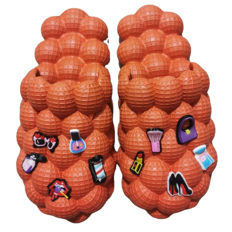 2024 Women Fashion Personality Indoor Bathroom Bubble Slides With Charms Men Lady Beach Thick Sole Massage Slippers Orange Accessory