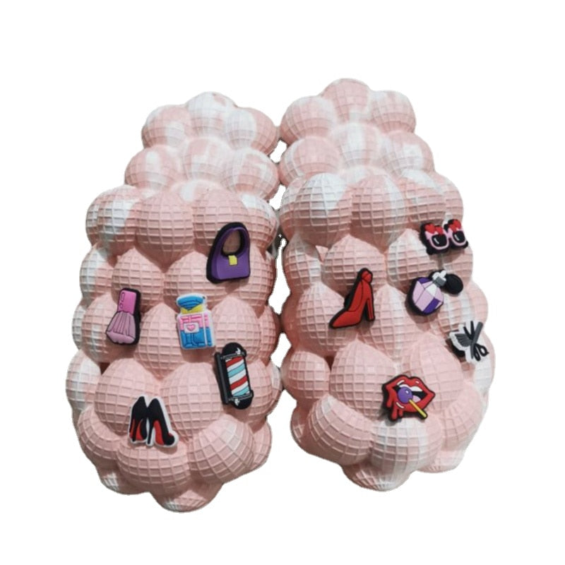 2024 Women Fashion Personality Indoor Bathroom Bubble Slides With Charms Men Lady Beach Thick Sole Massage Slippers Pink-white Fashion