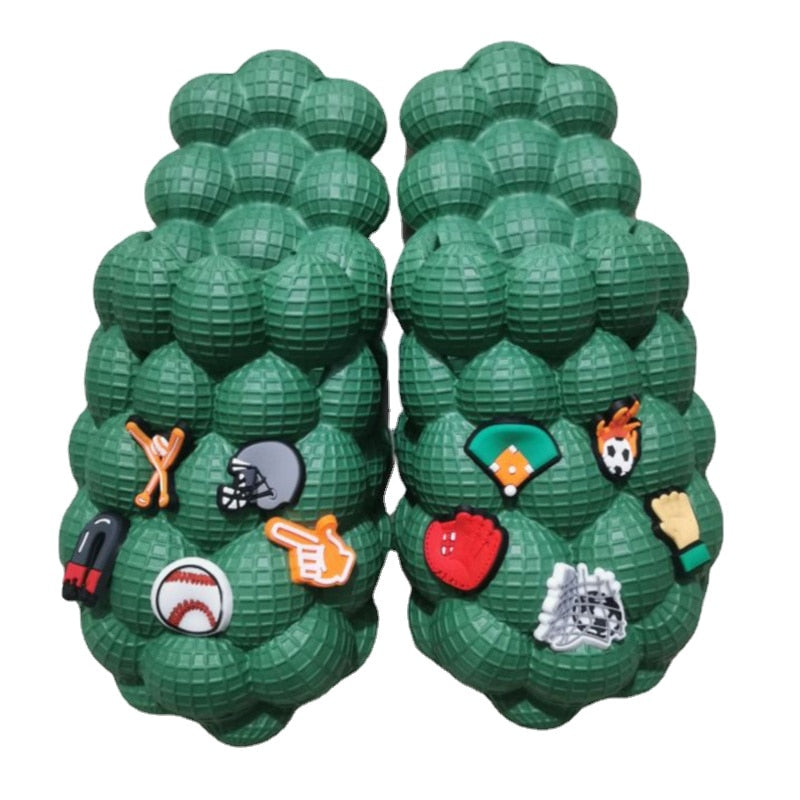 2024 Women Fashion Personality Indoor Bathroom Bubble Slides With Charms Men Lady Beach Thick Sole Massage Slippers Green Accessory