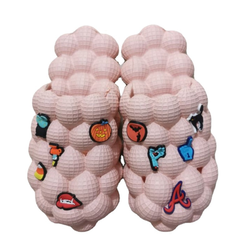 2024 Women Fashion Personality Indoor Bathroom Bubble Slides With Charms Men Lady Beach Thick Sole Massage Slippers Pink Accessory