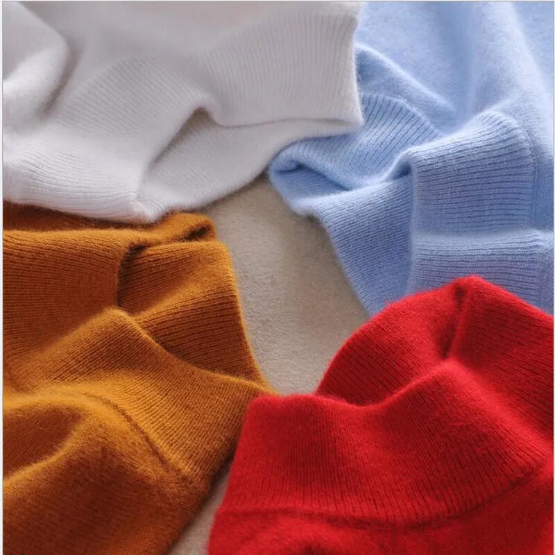 2024 Women Winter Spring Warm Solid Knitted Soft Cashmere Wool Blend Slim Pullover Jumper Sweater Top