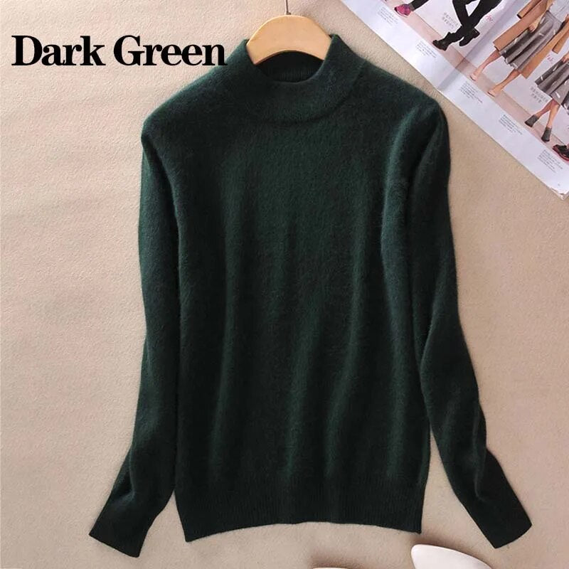 2024 Women Winter Spring Warm Solid Knitted Soft Cashmere Wool Blend Slim Pullover Jumper Sweater Top Green