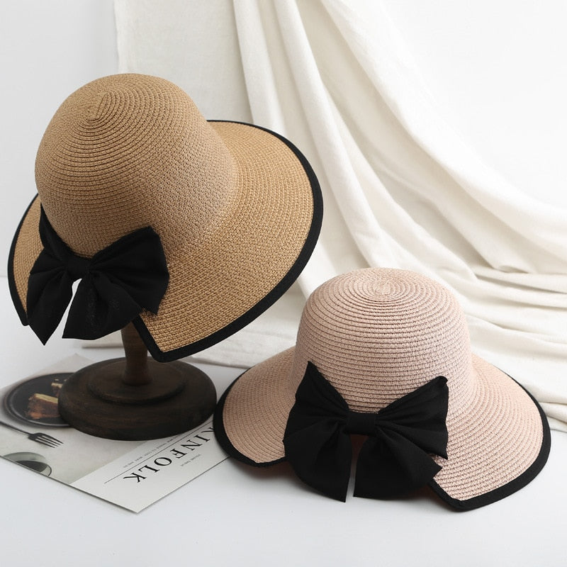 2024 Women's Beach Panama Summer Hat Travel casual bowknot Straw Hat   Fashion Beach Holiday ladies sun bucket Hat AMAIO