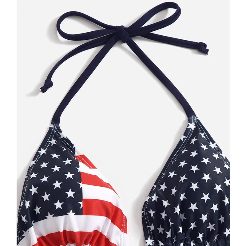 2024 Women's New Bikini Two Pieces Swimwear, US Flag Sexy Set, Beach Vacation Camping Swimwear Brazil suit for Independence Day