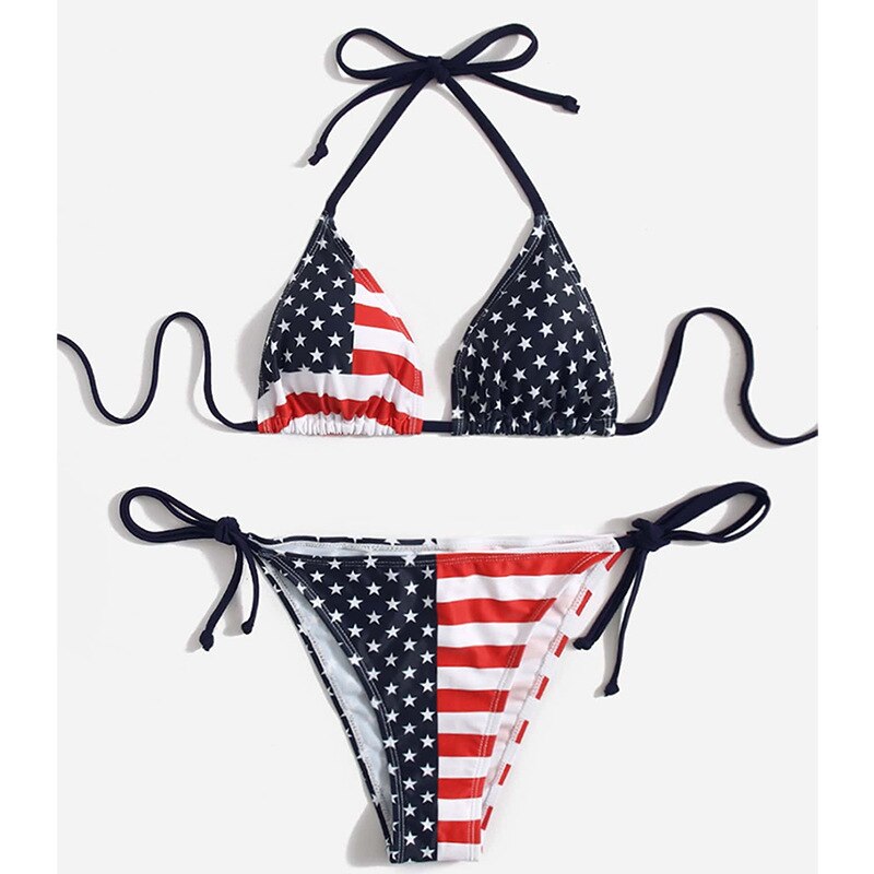 2024 Women's New Bikini Two Pieces Swimwear, US Flag Sexy Set, Beach Vacation Camping Swimwear Brazil suit for Independence Day