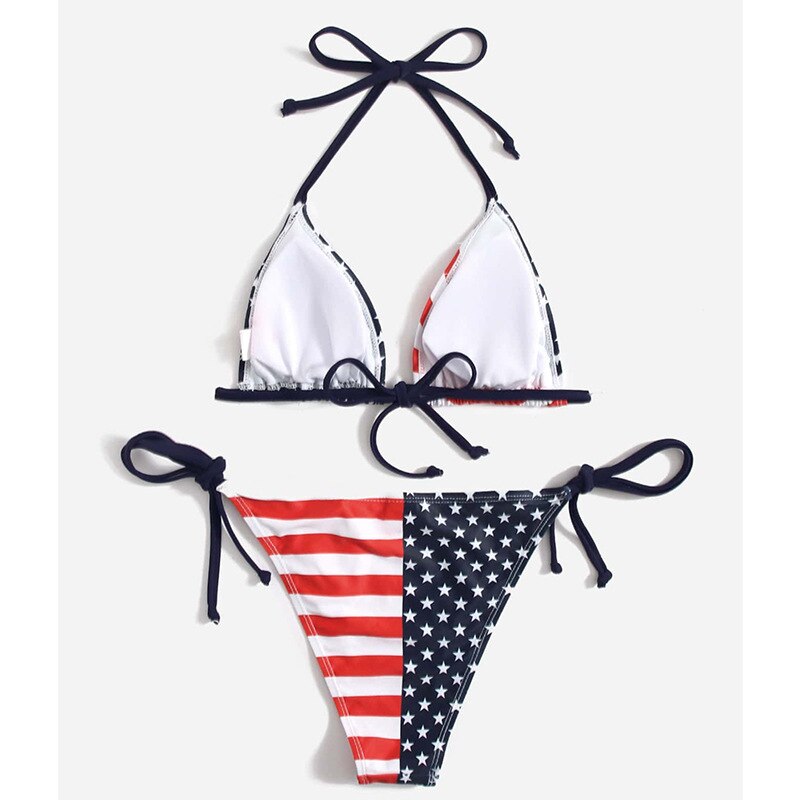 2024 Women's New Bikini Two Pieces Swimwear, US Flag Sexy Set, Beach Vacation Camping Swimwear Brazil suit for Independence Day