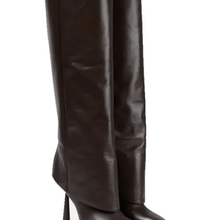 2024 Women's New Knee Length Boots Fashion Pointed Thin High Heel Trouser Sleeve Boots Autumn and Winter Large Size Boots '-Dark brown