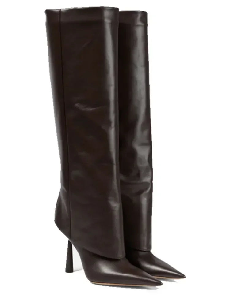 2024 Women's New Knee Length Boots Fashion Pointed Thin High Heel Trouser Sleeve Boots Autumn and Winter Large Size Boots '-Dark brown