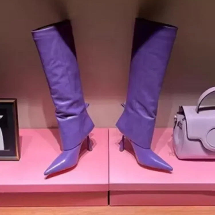 2024 Women's New Knee Length Boots Fashion Pointed Thin High Heel Trouser Sleeve Boots Autumn and Winter Large Size Boots