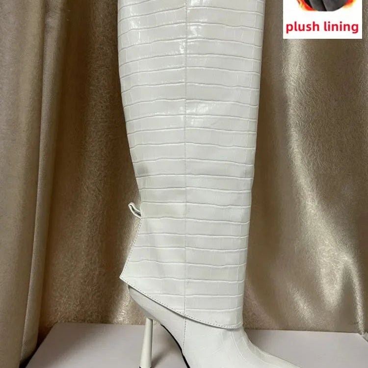 2024 Women's New Knee Length Boots Fashion Pointed Thin High Heel Trouser Sleeve Boots Autumn and Winter Large Size Boots