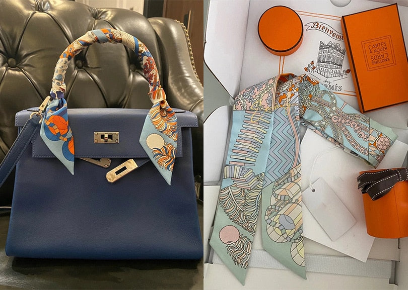 2024 new mulberry silk silk tie bag long silk scarf star internet celebrity same style suit scarf streamer headband