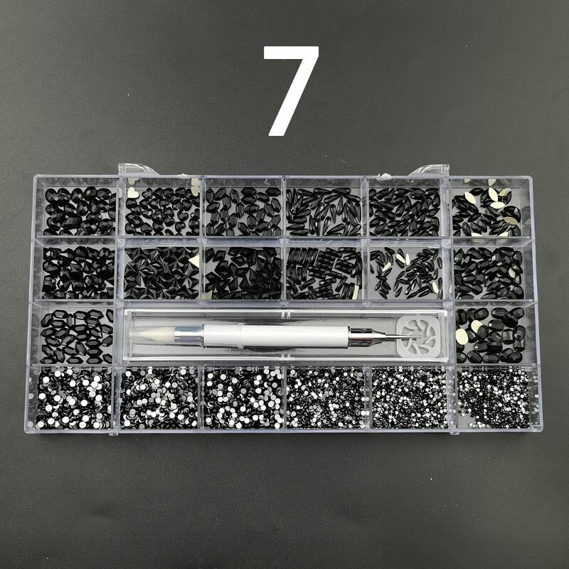 21 Grids Nail Decorations Box Packing AB Gold 3D Non-HotFix FlatBack Nail Art Rhinestones with Dot Pen Set Beauty Stones 7