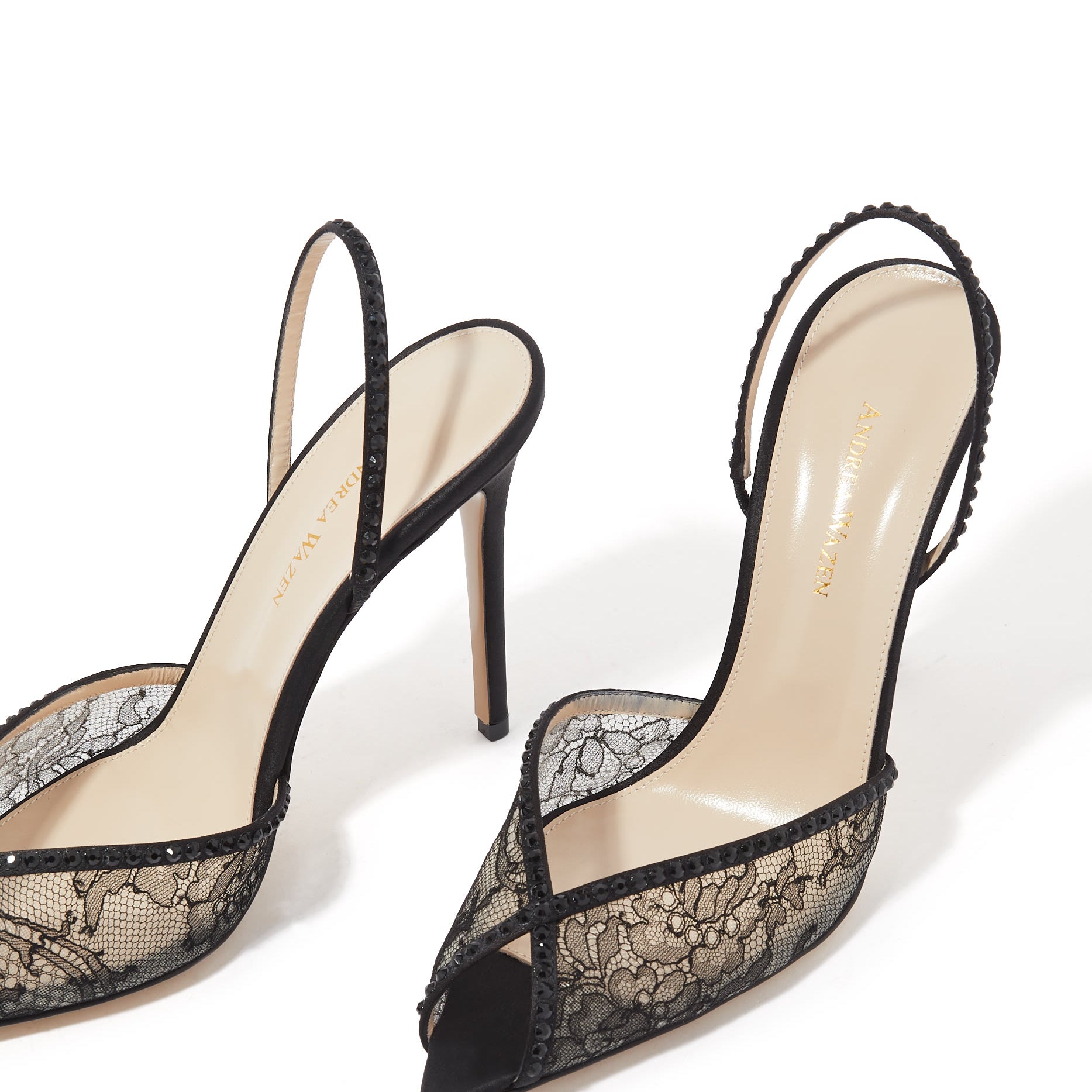 Blue Lace Rhinestone Women Sandals Pointed Toe Stiletto Embroidered High Heel Back Strap New Slip On Pull On Narrow Band Shoes