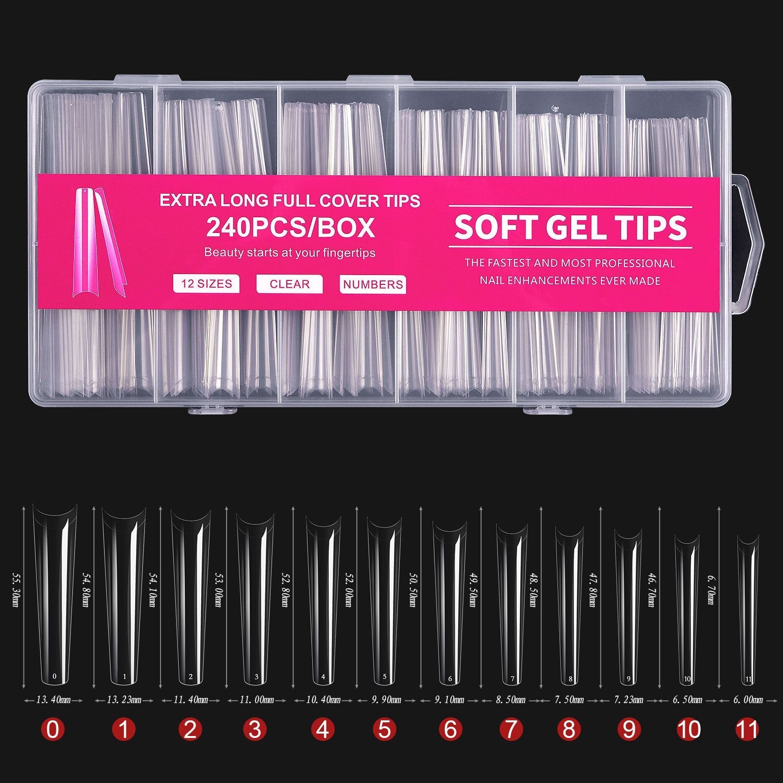 240pcs Long Half Extra False Nail XXXL Full Cover Nail Tips Transparent Press on Acrylic Salon Supply False Nails Nail Art Tool A-Pink