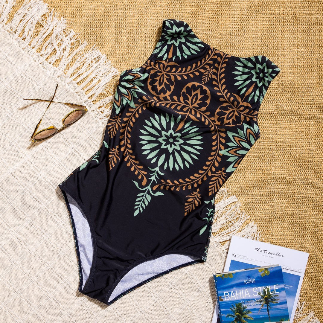 Retro print bikini one-piece swimsuit