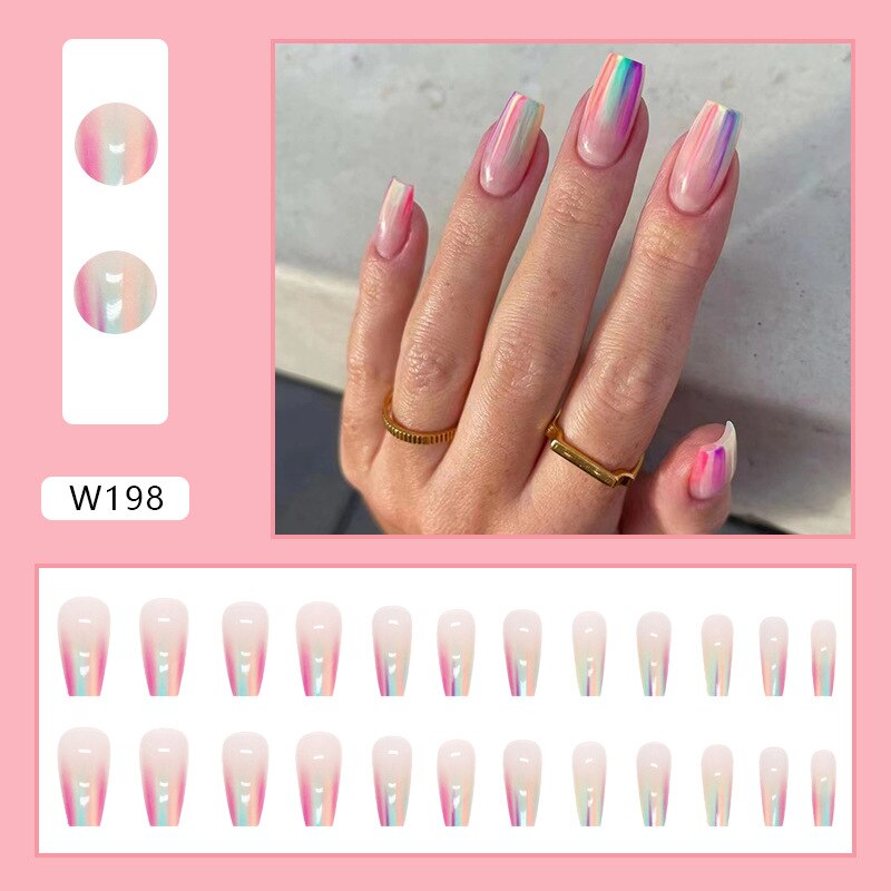 24P Removable Ballerina Press On Nail Art Long Round Head Fake Nails Full Cover Artificial Wearing Reusable False Nails Finished W198