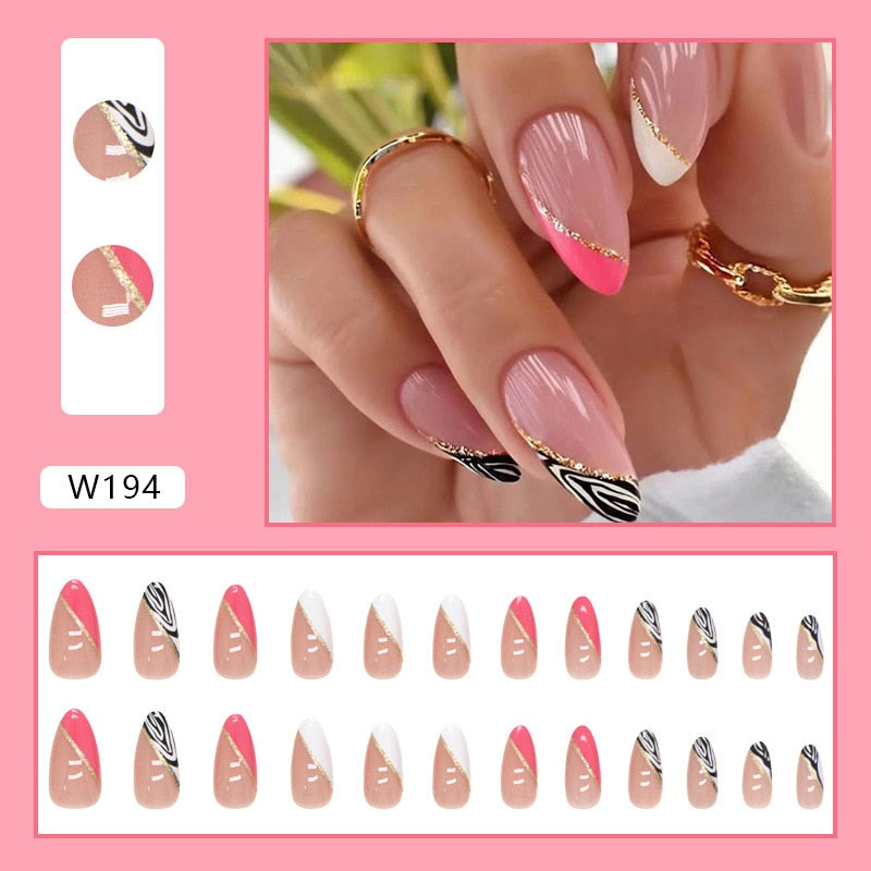 24P Removable Ballerina Press On Nail Art Long Round Head Fake Nails Full Cover Artificial Wearing Reusable False Nails Finished W194