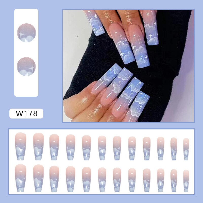 24P Removable Ballerina Press On Nail Art Long Round Head Fake Nails Full Cover Artificial Wearing Reusable False Nails Finished W178