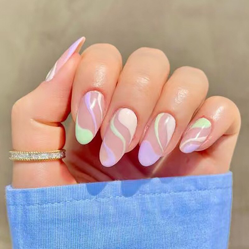 24P Removable Ballerina Press On Nail Art Long Round Head Fake Nails Full Cover Artificial Wearing Reusable False Nails Finished Y-70s