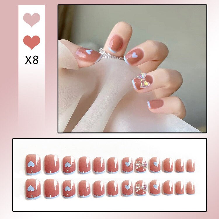 24PCS/Box Bowknot Rabbit Pattern Pearl Short Square Designer Fashion Design French Style Full Covering Pressed Fake Nails X8-- Fake Nails