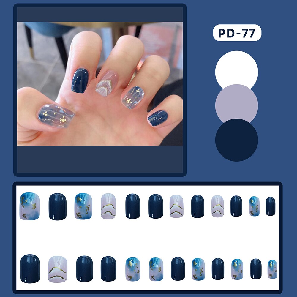 24PCS Fake Nail Patch Cute Short Cow Butterfly Printed False Nail Full Finished for Girl Nail Art Tips Press On Nail Wearable 391952