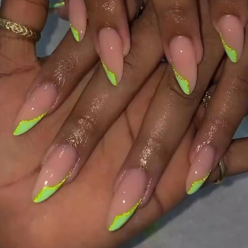 24Pcs Almond False Nails Pointed Head Wearable Fake Nails Pink Leopard Print Design Stiletto Press on Nails Full Cover Nail Tips 195