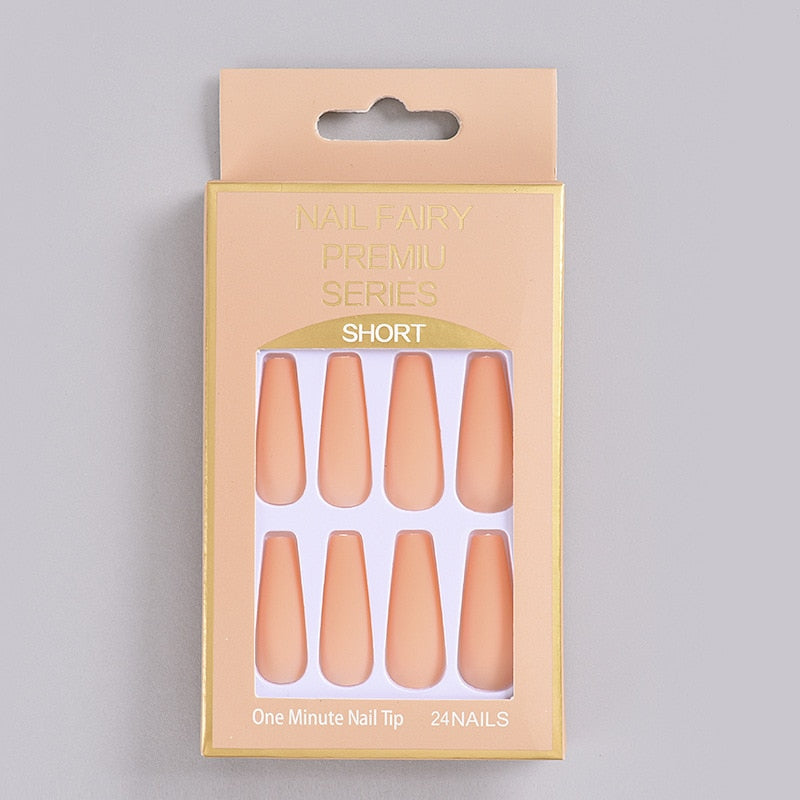 24Pcs/Box Matte Frosted False Nails Detachable Fake Nail Press On Full Cover Nail Tips With Glue Ballet Artificial Fingernails HZ-BL-A18