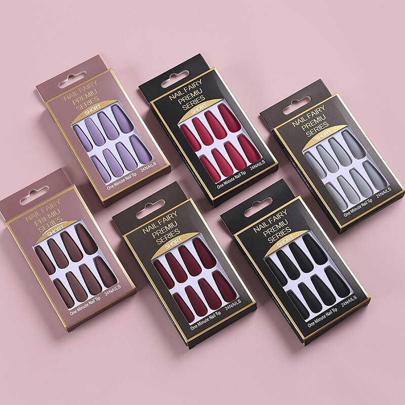 24Pcs/Box Matte Frosted False Nails Detachable Fake Nail Press On Full Cover Nail Tips With Glue Ballet Artificial Fingernails