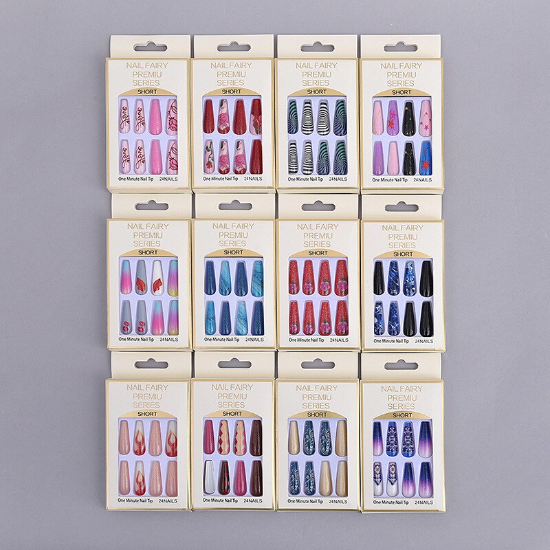 24Pcs/Box Matte Frosted False Nails Detachable Fake Nail Press On Full Cover Nail Tips With Glue Ballet Artificial Fingernails