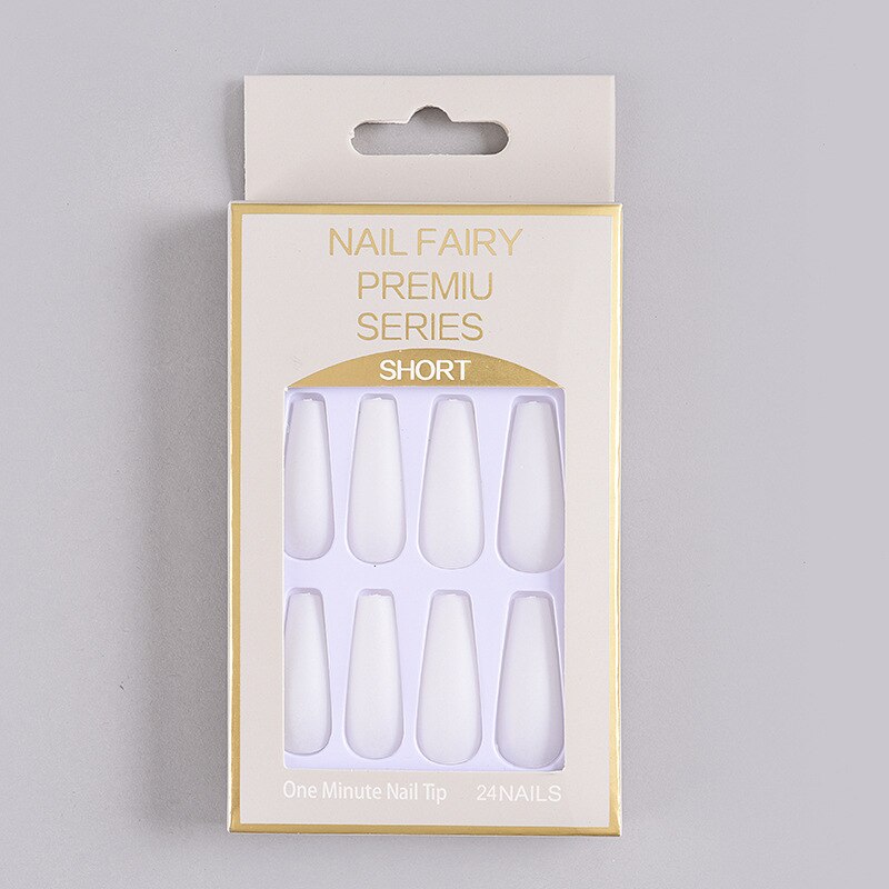 24Pcs/Box Matte Frosted False Nails Detachable Fake Nail Press On Full Cover Nail Tips With Glue Ballet Artificial Fingernails HZ-BL-A21