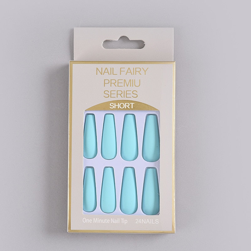24Pcs/Box Matte Frosted False Nails Detachable Fake Nail Press On Full Cover Nail Tips With Glue Ballet Artificial Fingernails HZ-BL-A31