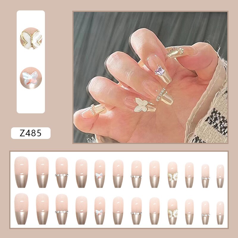 24Pcs/Box Sweet Short Round/Square Head False Nail Art Full Cover Detachable Artificial Fake Nails Ballerina Press on Nails Tips Z485