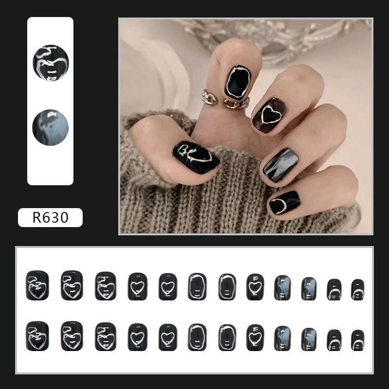 24Pcs/Box Sweet Short Round/Square Head False Nail Art Full Cover Detachable Artificial Fake Nails Ballerina Press on Nails Tips R630
