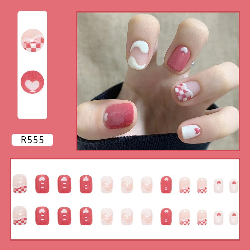 24Pcs/Box Sweet Short Round/Square Head False Nail Art Full Cover Detachable Artificial Fake Nails Ballerina Press on Nails Tips R555