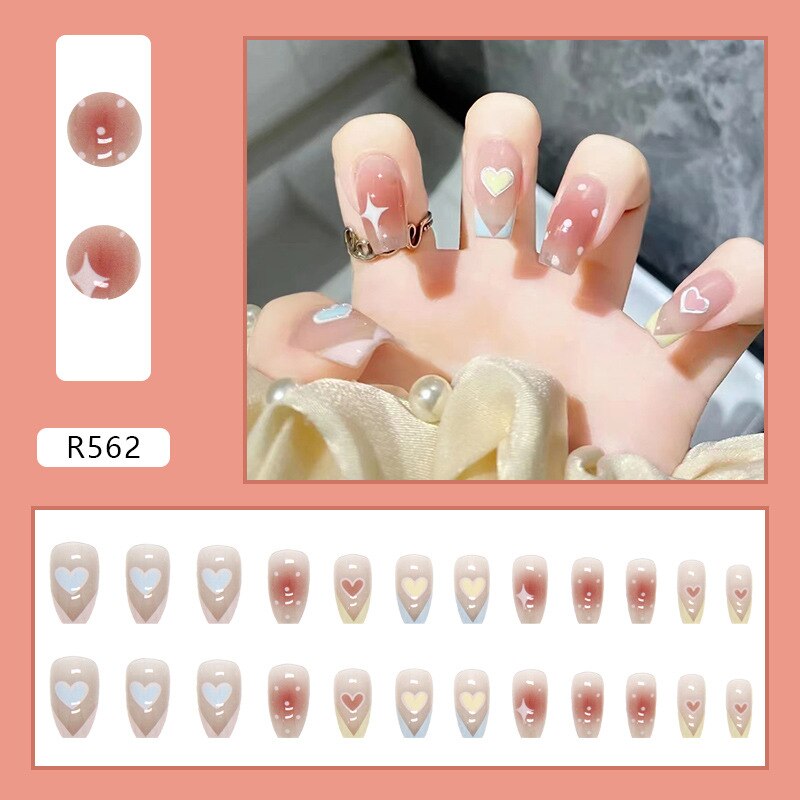 24Pcs/Box Sweet Short Round/Square Head False Nail Art Full Cover Detachable Artificial Fake Nails Ballerina Press on Nails Tips R562